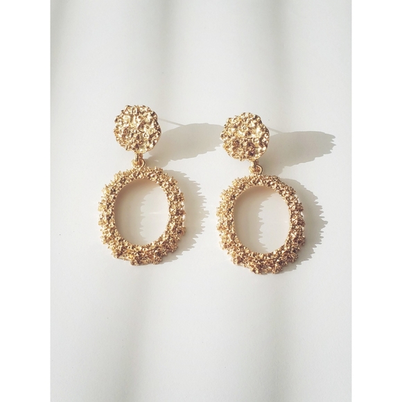 Golden Round Statement Earrings - Picture 1 of 5